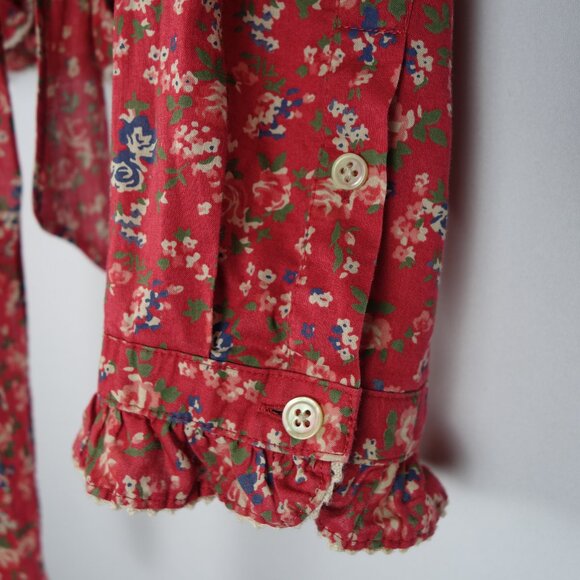 Vintage Lauren Ralph Lauren Red Prairie Floral Wrap Blouse Shirt, Size 12P - Picture 8 of 11